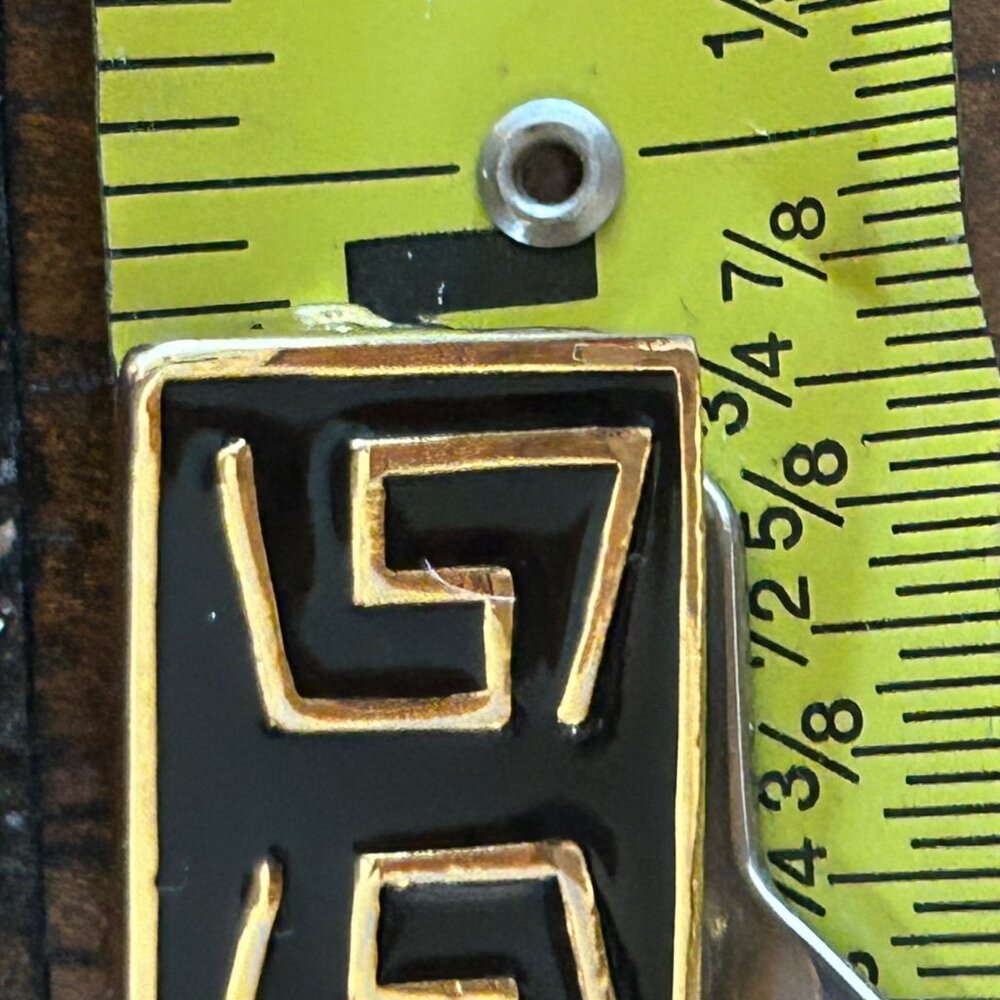 Vintage Gold & Black  Earrings Enamel Greek Key Clip-On 1980s Designer Statement - Picture 10 of 14